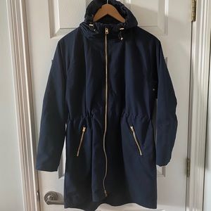 Athleta Navy Hooded Raincoat Jacket Small S